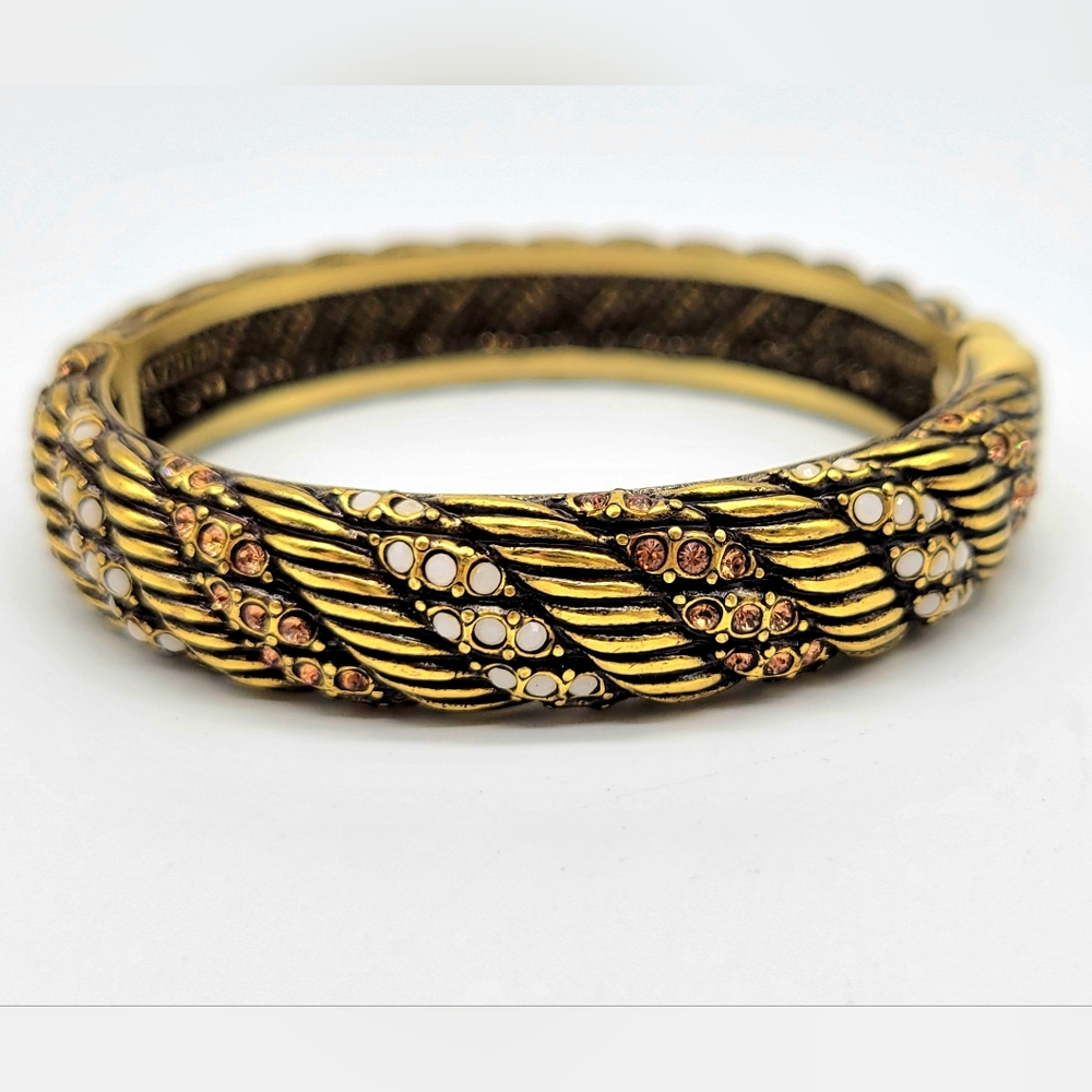 Heidi Daus Reversible Champagne Diamond Swarovski Crystal Rope Statement Bangle